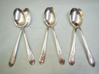 6 Reflection Oval Soup/dessert Spoons - Elegant 1939 Rogers Fine Floral