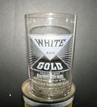 White And Gold Beer Pre - Pro Etched Glass Seattle,  Washington