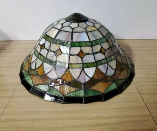 Vintage Tiffany - Style Mission Arts And Crafts Stained Slag Glass Lamp Shade