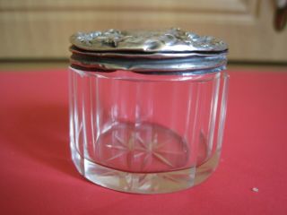 Antique Hallmarked Silver Lidded Cut Glass Jar / Trinket Pot Birmingham 1902