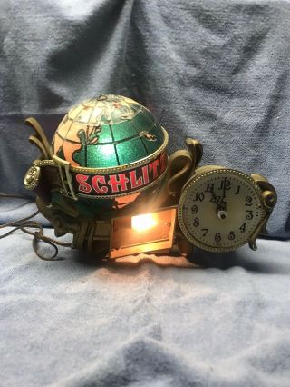 Vintage 1976 Schlitz Beer Bar Advertising Light Rotating Globe and Clock 2