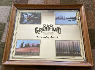 Vtg Old Grand - Dad Whiskey Bar Mirror The Spirit Of America Four Pictures 22x18”