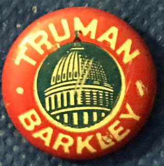 Political Pinback Harry Truman Barkley 1948 Campaign Button Pin Advertising