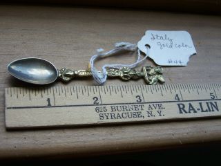 Vintage Spoon Gold Plate 3.  5 " Ornate Spoon Italy Small Spoon