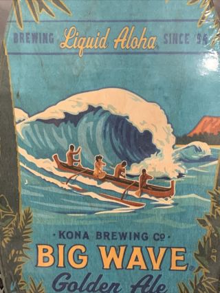 KONA BREWING COMPANY Wooden Surfboard Advertising Sign Great Color USA MADE 3
