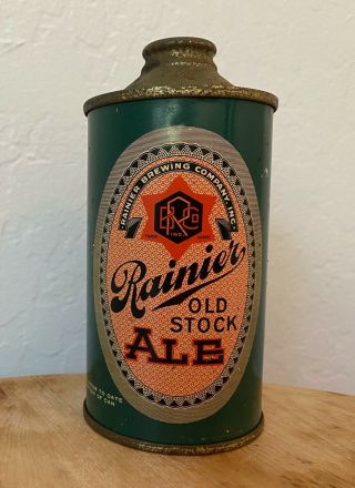 Rainier 1936 " Old Stock Ale " Cone Top Beer Can 12 Oz Vintage Date Stamped