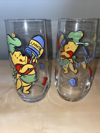 Set Of 2 Vintage Disney Winnie The Pooh Glass Tumbler Whats Cooking Pooh