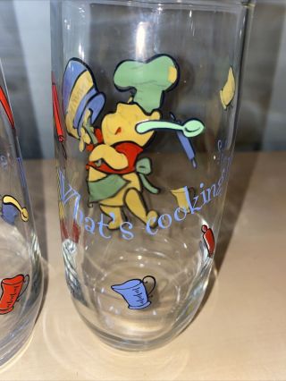 Set of 2 Vintage Disney Winnie The Pooh Glass Tumbler Whats Cooking Pooh 2