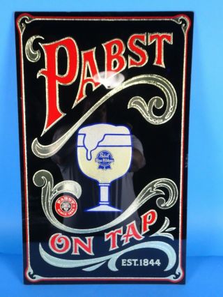 Vintage Pabst Blue Ribbon On Tap Beer Sign Mirror.