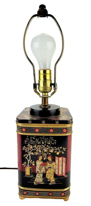 Vintage Frederick Cooper Lamp Tin Tea Canister Asian Oriental Table Gold Red 838