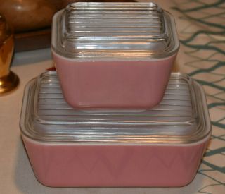 Vintage Pyrex Refrigerator Dishes Flamingo Pink 501 503 With Lids Paint