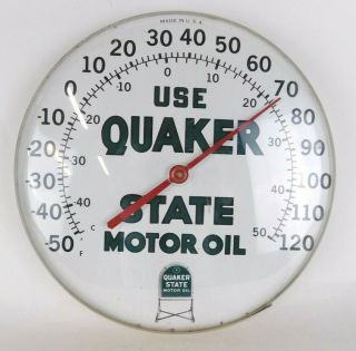 Vintage " Use Quaker State Motor Oil " Thermometer 12 Inch Diameter
