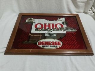 Vtg Genesee Beer & Ale Advertising Bar Mirror Sign " Ohio The Heart Of It All "