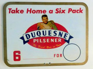 1950s Duquesne Pilsener Beer 14.  5x11 " Composition Store Rack Sign Pittsburgh Pa