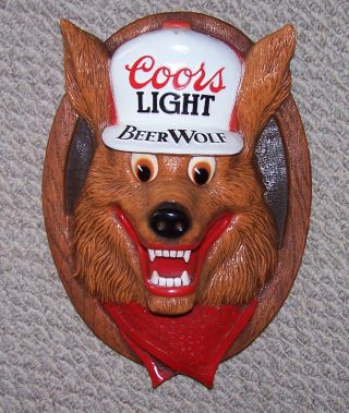 Vintage Coors Light Beer Wolf 3d Wall Bar Plaque Sign Plastic Advertising