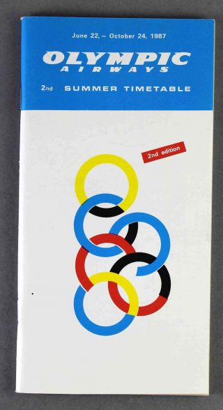 Olympic Airways Airline Timetable Summer 1987 2nd Edition Oa Greece