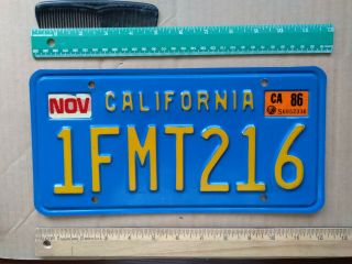 License Plate,  Blue California,  1970 Base,  1986,  Passenger,  1 Fmt 216