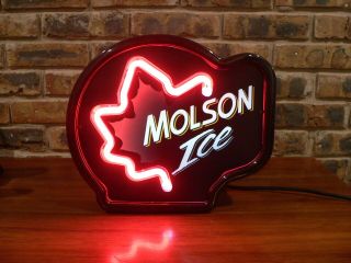 Vintage Molson Ice Beer Small Lighted Neon Maple Leaf Sign