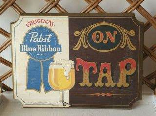 Vintage Pabst Blue Ribbon " On Tap " Wood Sign Pbr