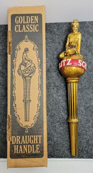 Schlitz Beer Gold Gilt Girl Lady On World Globe Bar 12.  25 " Tap Handle & Box