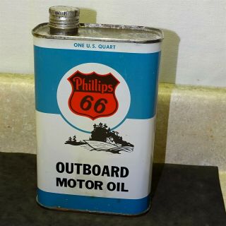 Vintage Phillips 66 Outboard Motor Oil 1 Quart Metal Can W/cap