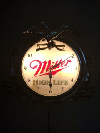 Vintage Miller High Life Zoizel Lighted Wall Clock Sign American Bald Eagle 2