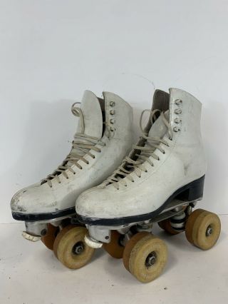 Vintage Sure Grip Century Riedell Roller Skates White Leather Size 5.  5 Women 