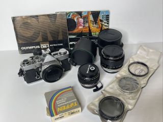 Olympus Om - 1 Md 35mm Film Camera - Lens Zuiko 50mm F/1.  8 Extra Lens - Filters Vtg