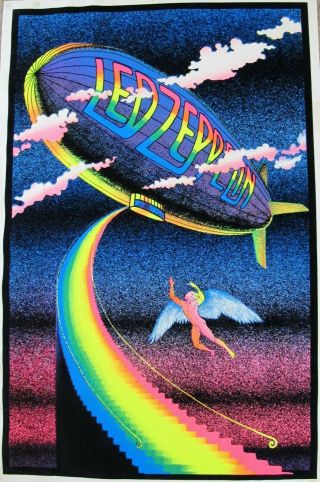 Vintage Led Zeppelin Blacklight Poster Stairway To Heaven Black Light Felt