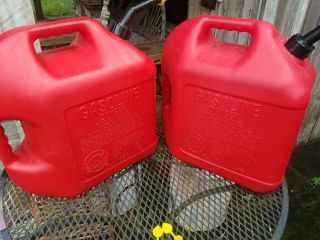 2 Vintage Blitz pre ban 5 gallon gas cans 50833 vented spouts w/ caps vents 3