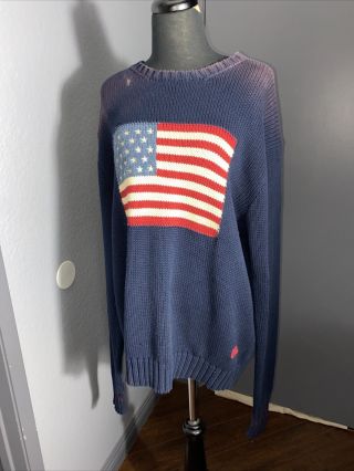 Vtg Polo Ralph Lauren American Flag 100 Cotton Sweater Iconic Size Xl