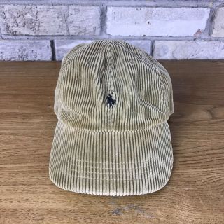 Vintage 90s Polo Ralph Lauren Brown Beige Corduroy Leather Strap Hat Cap Rare Os