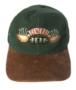 Vtg Central Perk Friends Tv Show Hat 1995 Suede Brim Green Adjustable Snap Rare