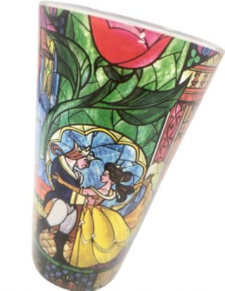 Disney Beauty And The Beast Glass Tumbler 16oz Stained Glass Design Disneyland