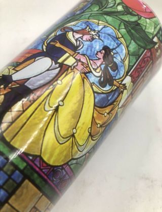 Disney Beauty And The Beast Glass Tumbler 16oz Stained Glass Design Disneyland 3