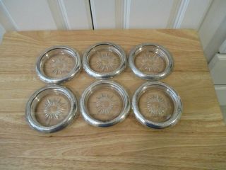 Set Of 6 Vintage Wes Blackinton Silver Plated Glass Coasters
