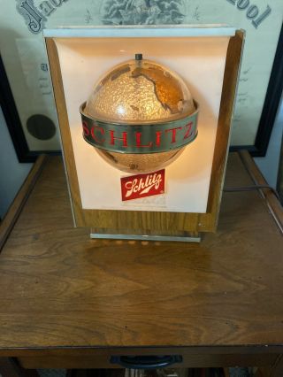 Vintage 1960 ' s Schlitz Beer Rotating Motion Lighted Globe Register Or Wall Sign 3