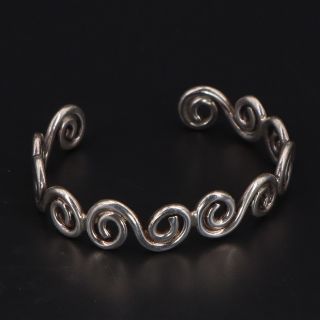 Vtg Sterling Silver - Wire Scroll " S " Spiral Solid Cuff 6.  5 " Bracelet - 28g