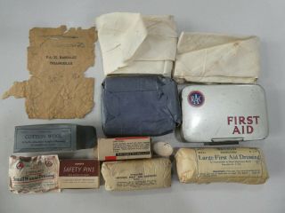 1930 1940 Rac First Aid Kit And Extra Bandages In Hinged Tin