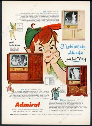 1953 Walt Disney Peter Pan Art Admiral Tv Television Set Vintage Print Ad