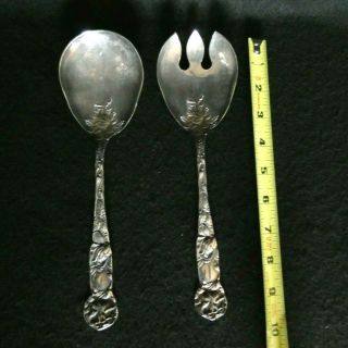 W.  A.  Italy Silver Plated Serving Spoon And Fork Floral Embossed Handle