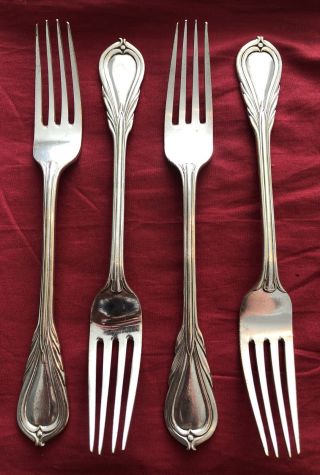 Set Of 4 Antique Art Nouveau Silver Plated Dinner Forks C.  1890’s