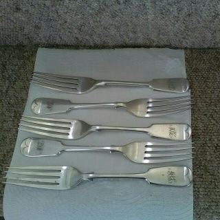 Set Of 5 Vintage Daniel & Arter 8.  5inch Silver Plate Dinner Forks.