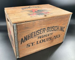 Vintage Anheuser Busch Budweiser Wooden Beer Sign Box Crate St Louis Mo.  1876