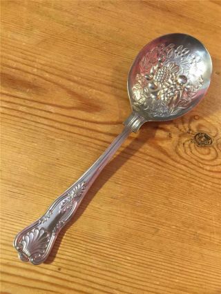 Vintage Silver Plated Large Serving Spoon Fruit Design Kings Pattern 23.  3cm