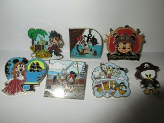 7 Disney Pins Pirates Of The Caribbean Mickey,  Minnie,  Goofy,  Donald,  Pluto