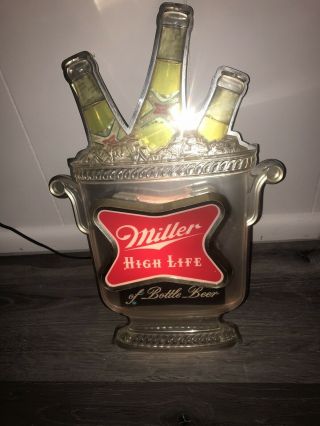 Vintage Miller High Life Light Up Ice Bucket 3 Bottle Bucket Beer Sign Bar 16x11