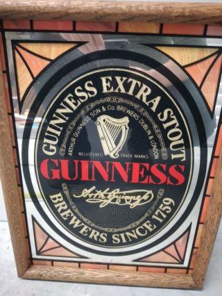 Vtg Guinness Extra Stout Beer Mirror Sign Rare & 17x13 " Wood Framed