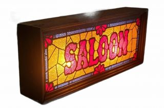 Vintage Saloon Bar Pub Man Cave Lighted Sign Faux Stained Glass Bakelite Switch 2
