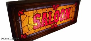 Vintage Saloon Bar Pub Man Cave Lighted Sign Faux Stained Glass Bakelite Switch 3